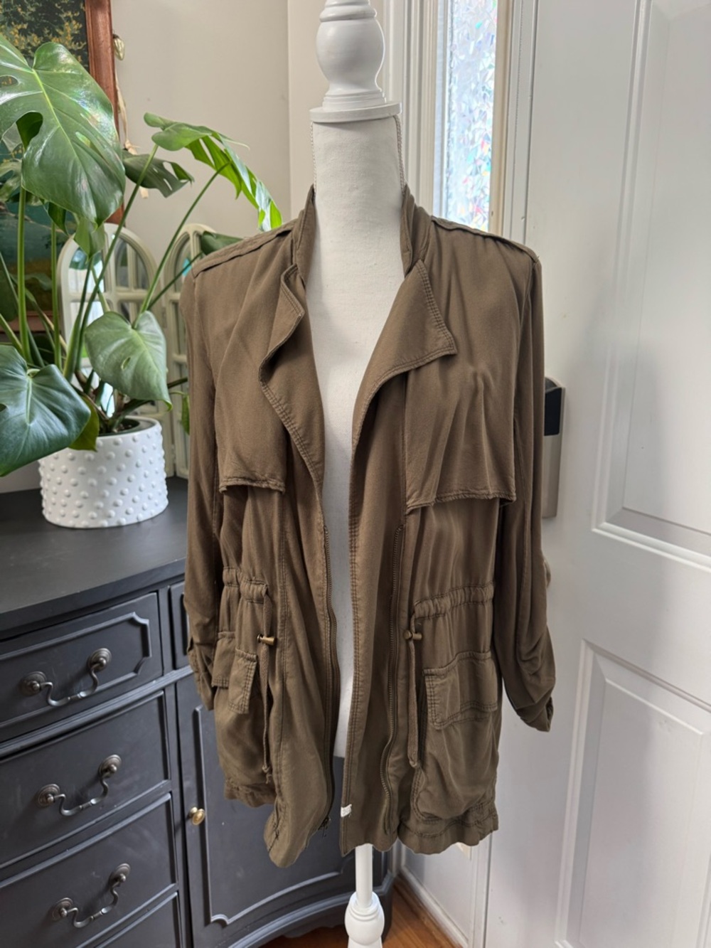 Caslon Olive Green Utility Jacket with Drawcord Waist - Picture 2 of 7